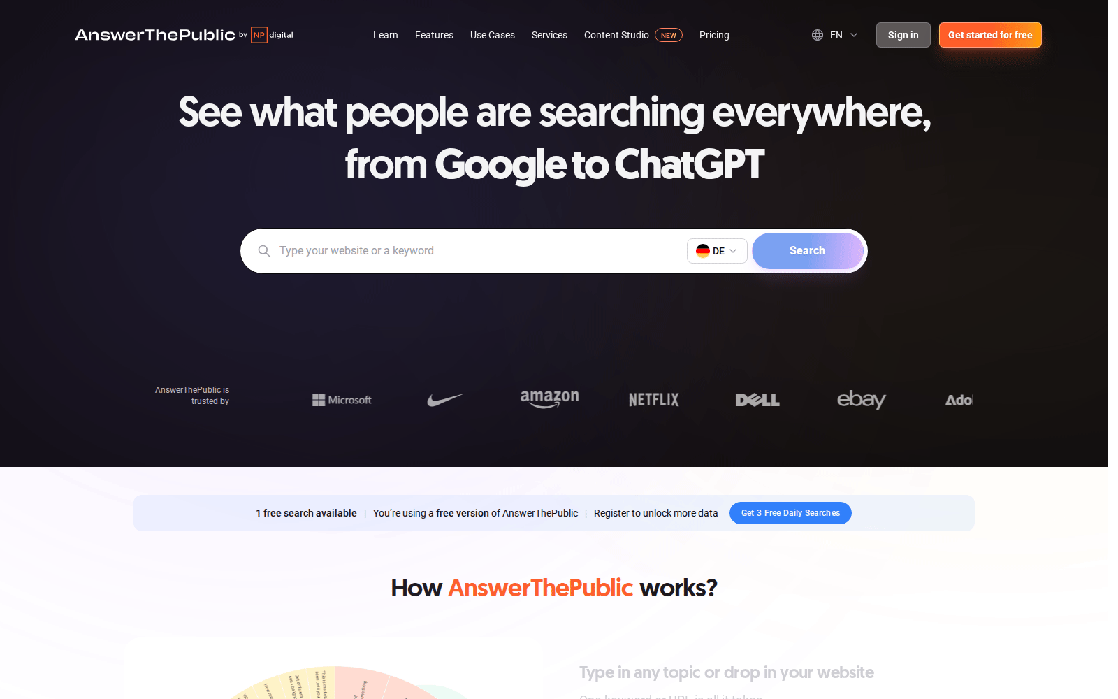 AnswerThePublic homepage