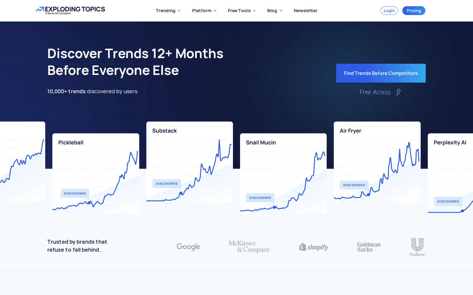 Exploding Topics homepage