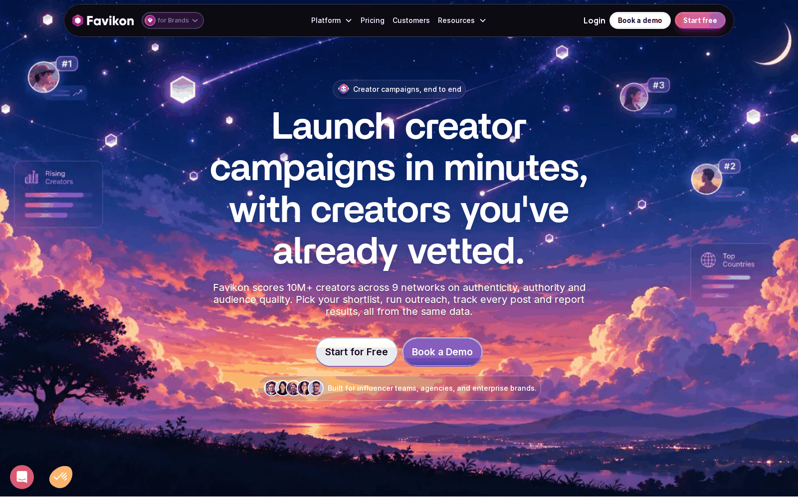 Favikon homepage: launch creator campaigns in minutes
