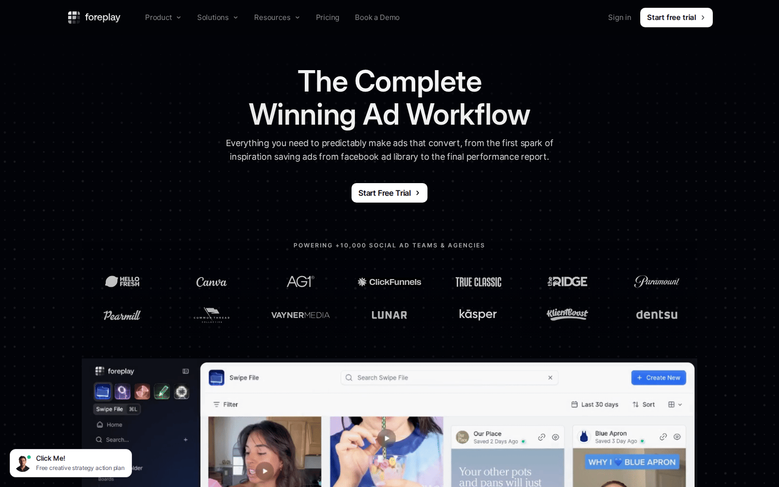 Foreplay homepage: the complete winning ad workflow