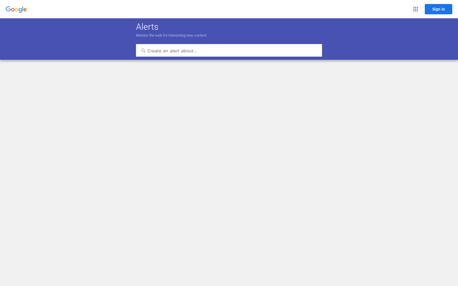 Google Alerts setup screen