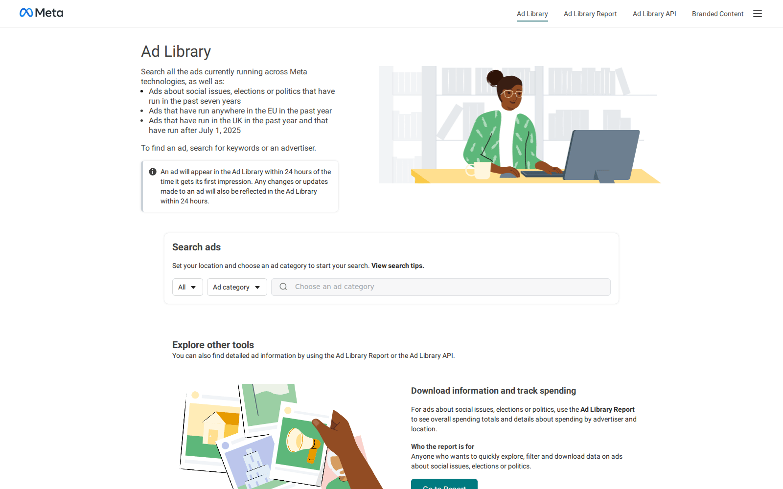 Meta Ad Library search page