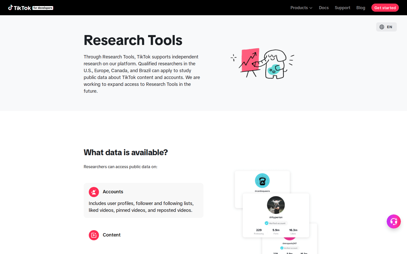 TikTok for Developers Research Tools page